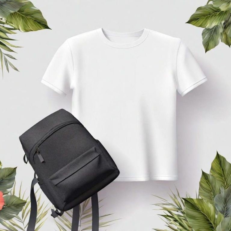 Photo d'un t-shirt blanc et d'un sac noir T-shirt et sac